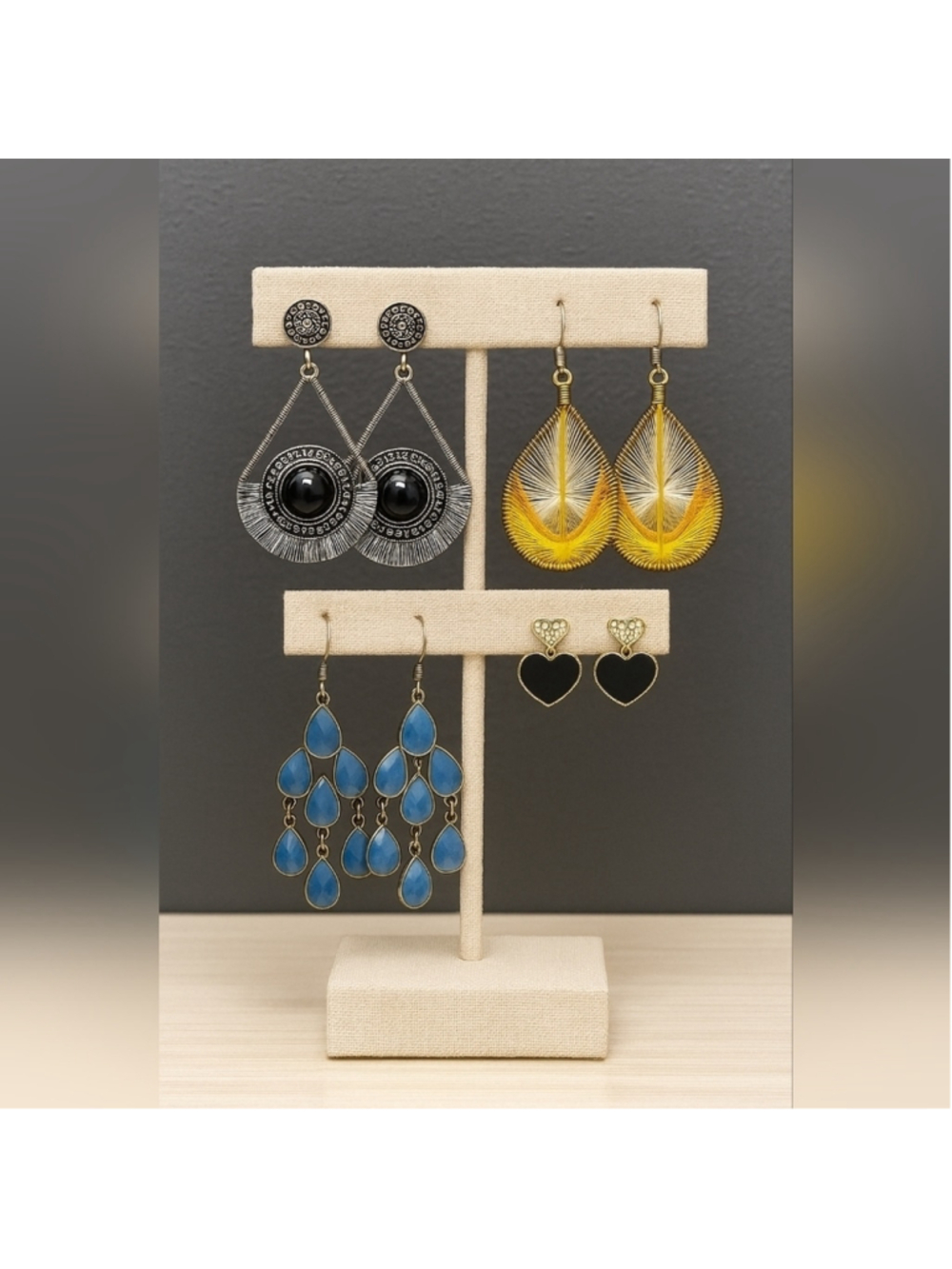 Multi-Style Earring Bundle: Mustard Leaf, Retro, Heart Designs